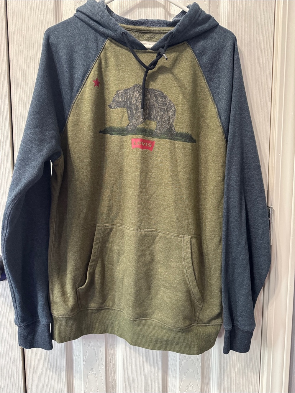 Levi's Men’s Olive Green Body with Navy Sleeves Bear Graphic Hoodie - M